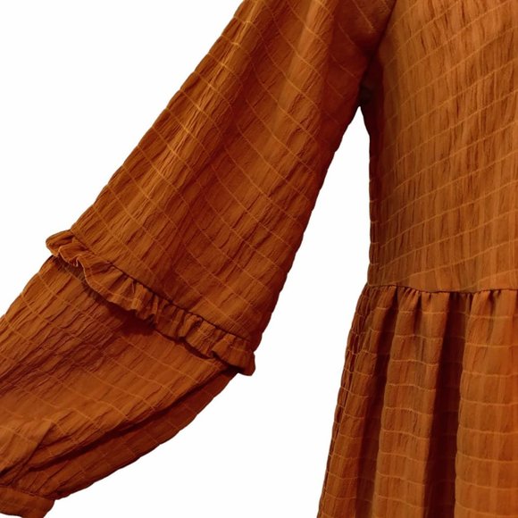 Mare x Anthropologie Womens Anne Gold Brown Balloon Sleeve Tier Ruffle Dress XS - Picture 6 of 9